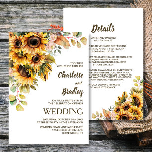 All In One Sunflower Floral Wedding Invitation