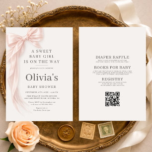 All in One Sweet Baby Girl Bow Baby Shower Invitation
