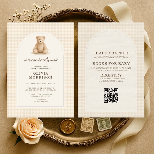 All in One Teddy Bear Gingham Bearly Wait  Invitation (Creator Uploaded)