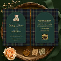 All in One Teddy Bear Plaid Green Baby Shower