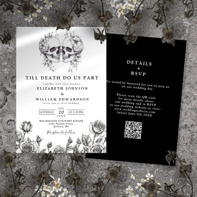 All In One Till Death Gothic Skull QR Code Wedding Invitation (All In One Till Death Gothic Skull QR Code Wedding Invitation)