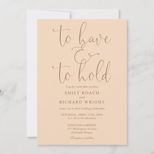 All In One To Have And To Hold Soft Peach Wedding Invitation (Front)
