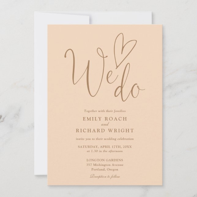 All In One To We Do Heart Soft Peach Wedding Invitation (Front)