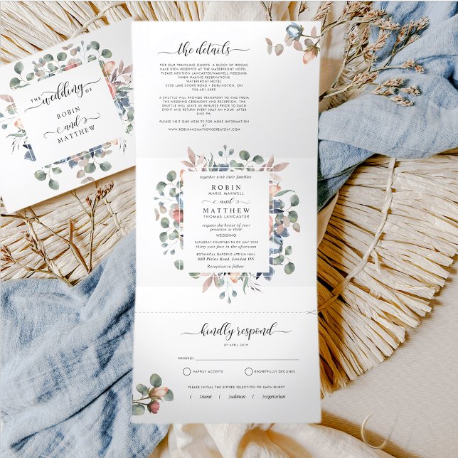 All in One Tri-Fold with RSVP "Blissful"  Wedding (Creator Uploaded)