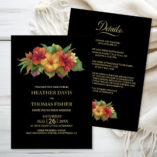 All in One Tropical Floral Black Wedding Invitation