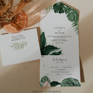 All in One Tropical Monstera Wedding Invitation
