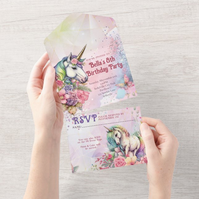 ALL IN ONE Unicorn Birthday Invitation (Tearaway)