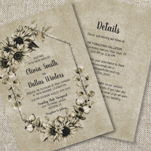 All In One Vintage Sunflower Floral Wedding Invitation