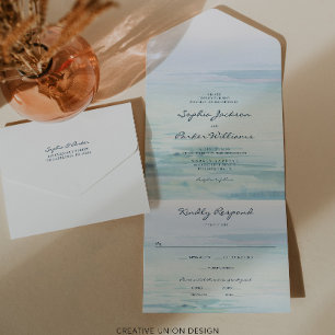 All in One Watercolor Beach Wedding Invite
