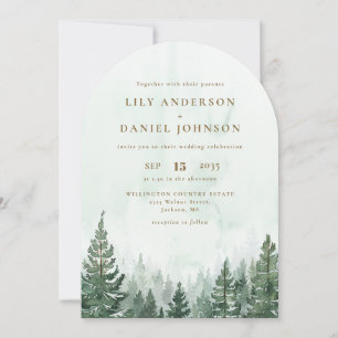 All In One Watercolor Pine Forest Wedding Arch Invitation