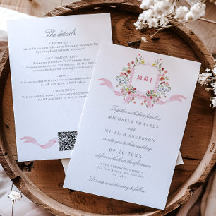 All In One Watercolor Regency Crest QR Wedding Invitation