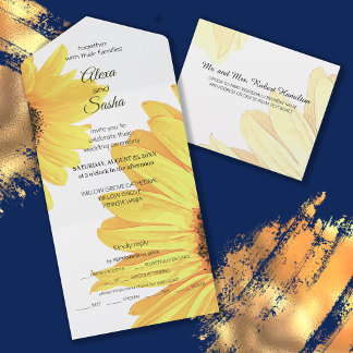 All in One Watercolor Sunflowers Wedding Invite