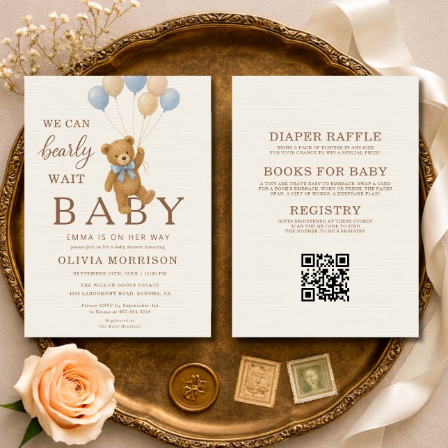 All in One We Can Bearly Wait Baby Shower Invitation (Creator Uploaded)