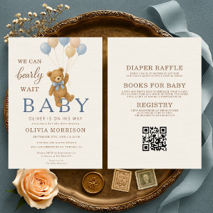 All in One We Can Bearly Wait Boy Baby Shower Invitation
