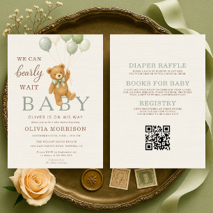 All in One We Can Bearly Wait Sage Baby Shower Invitation