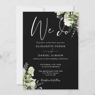 All In One We Do Greenery Black And White Wedding Invitation