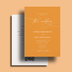 All In One Wedding Bold Elegant Script Orange Invitation