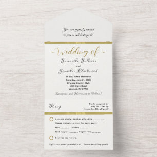 All in One Wedding Invitation Simple Elegant Gold