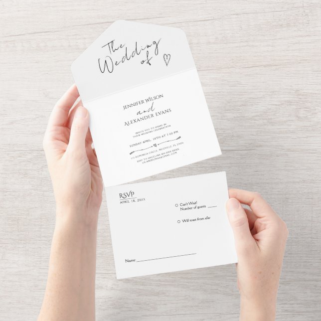 All in One Wedding Invite Minimalist Modern. (Tearaway)
