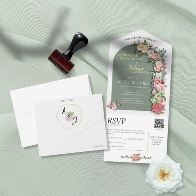 All in One Wedding Invite - Sage green Floral (Creator Uploaded)