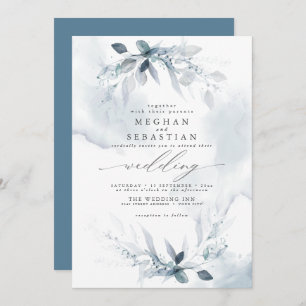 ALL in ONE Wedding Watercolor Dusty Blue Invitation
