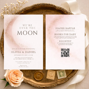 All in One We're Over The Moon Baby Shower Invitation