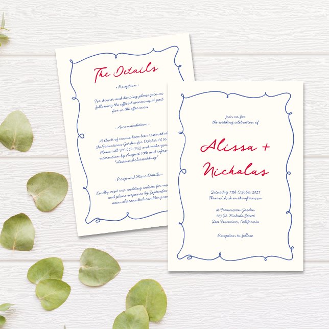 All in One Whimsical Bright Border Script Wedding Invitation (Creator Uploaded)