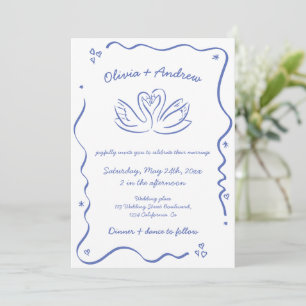 All in One Whimsical Funky Hand Drawn Wedding  Invitation
