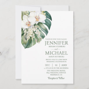 All in One White Orchids Wedding Invitations