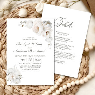 All In One White Winter Floral Wedding Invitation