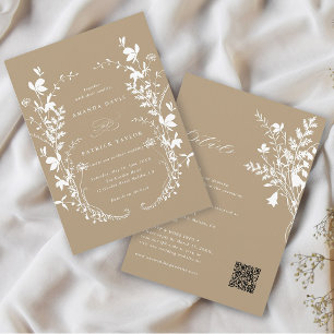 All In One Wildflower Wreath Tan Wedding Invitation