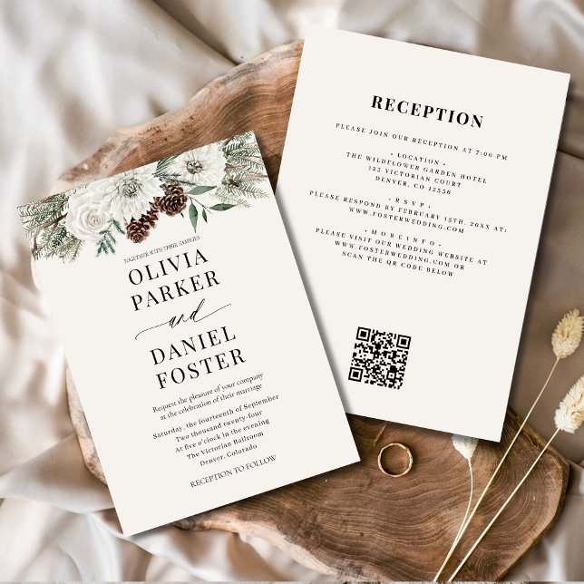 All in One Winter QR Code Evergreen Wedding Invitation (Creator Uploaded)