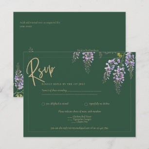 All-in-One Wisteria Green Gold Text Wedding RSVP P Postcard