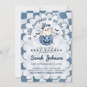 All in onLittle Pumpkin  Blue Gingham Baby Shower  Invitation