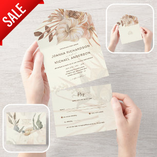 All Inclusive BOHO Pampas Grass Wedding RSVP All In One Invitation