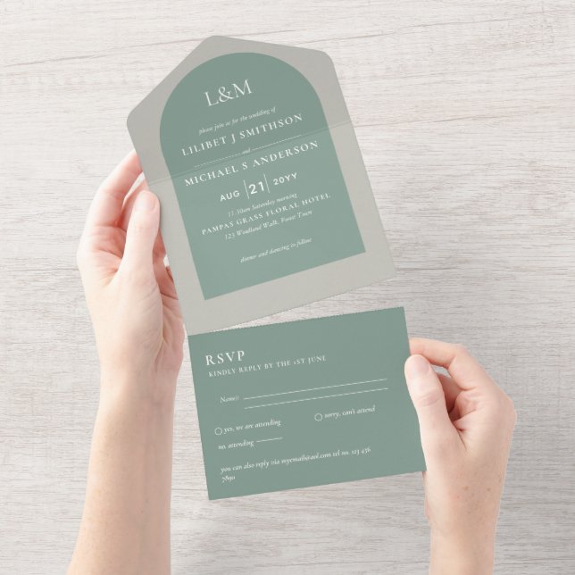 All Inclusive Modern Simple Elegant Wedding RSVP All In One Invitation (Tearaway)