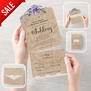 All Inclusive Rustic Purple Wisteria Lace Wedding In One Invitation