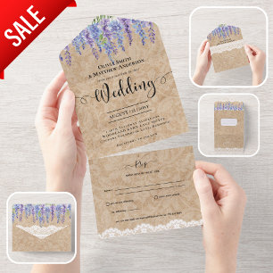 All Inclusive Rustic Wisteria Floral Lace Wedding All In One Invitation