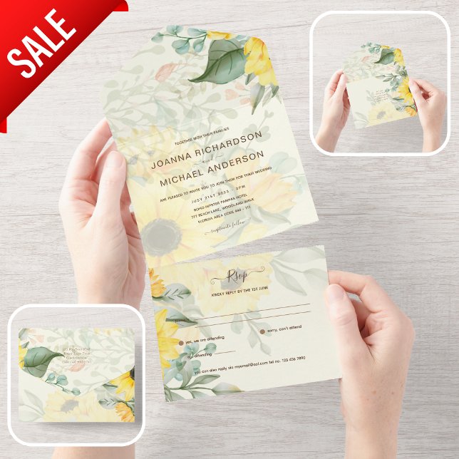 All Inclusive Summer Sunflowers Wedding RSVP In One Invitation (Creator Uploaded)
