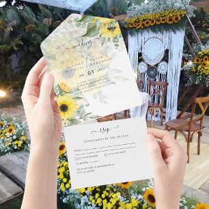 All Inclusive Sunflowers Rustic Wedding RSVP  In One Invitation