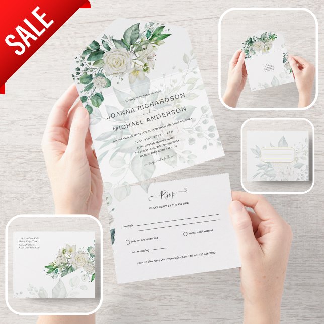 All Inclusive White Roses Wedding Invite RSVP (Creator Uploaded)