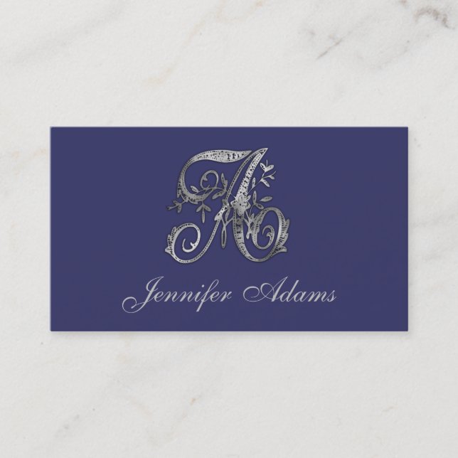 ALL INITIALS Any Colour Silver Fancy Monogram Business Card (Front)