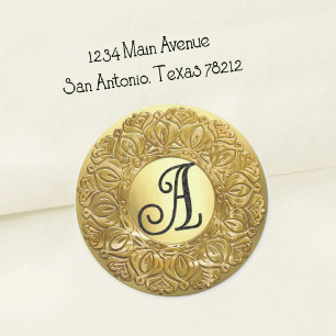ALL INITIALS Black Monogram 3 Filigree Edge Gold Classic Round Sticker