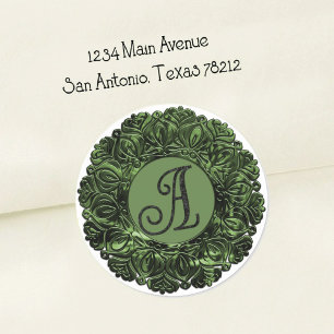 ALL INITIALS Black Monogram 3 Filigree Edge Green Classic Round Sticker