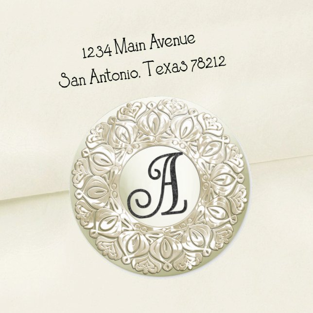 ALL INITIALS Black Monogram 3 Pearly Filigree Edge Classic Round Sticker (Creator Uploaded)