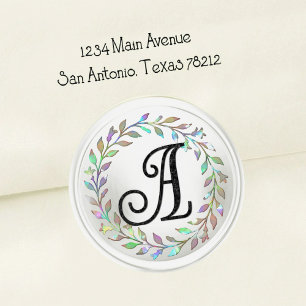 ALL INITIALS Black Monogram 3 Wreath Classic Round Sticker