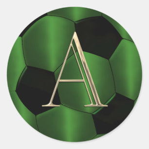 ALL INITIALS Emerald Green and Black Soccer Ball Classic Round Sticker