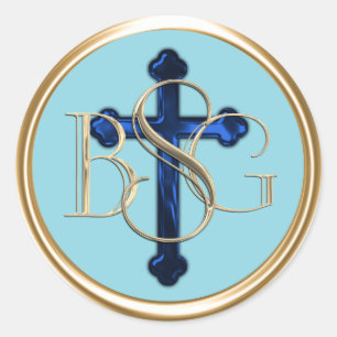 ALL INITIALS Gold 3 Monogram Blue Cross Classic Round Sticker