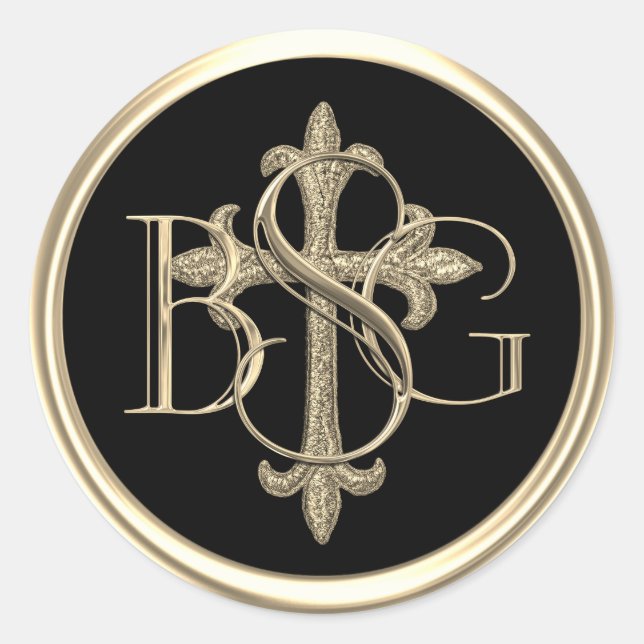 ALL INITIALS Gold 3 Monogram Gold Cross 2 Classic Round Sticker (Front)