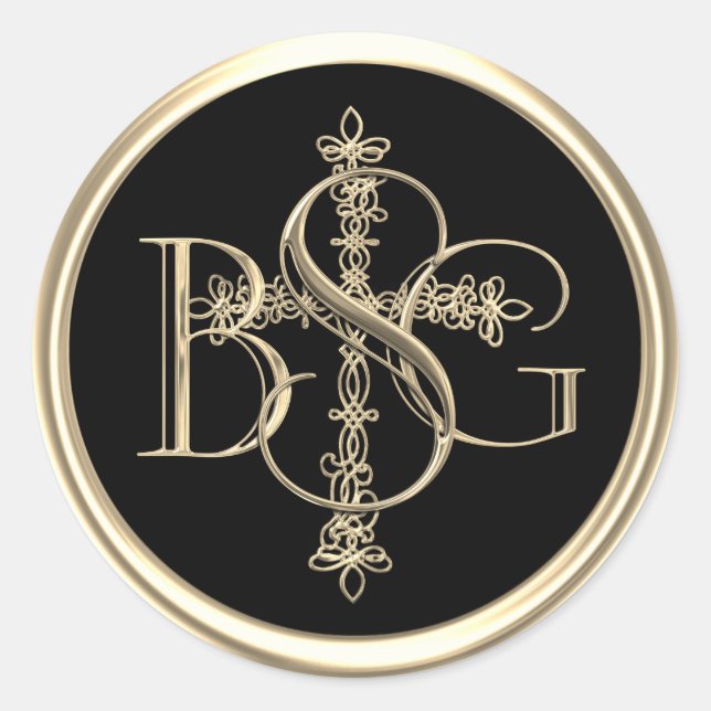 ALL INITIALS Gold 3 Monogram Gold Cross 4 Classic Round Sticker (Front)